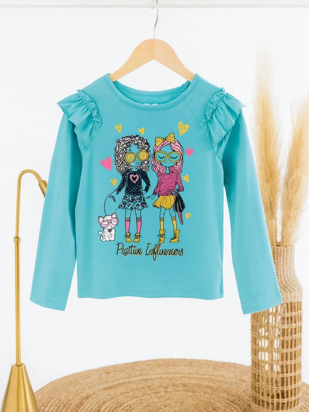 Garanimals Turquoise Long-Sleeve Top with Fashion Girl Graphic